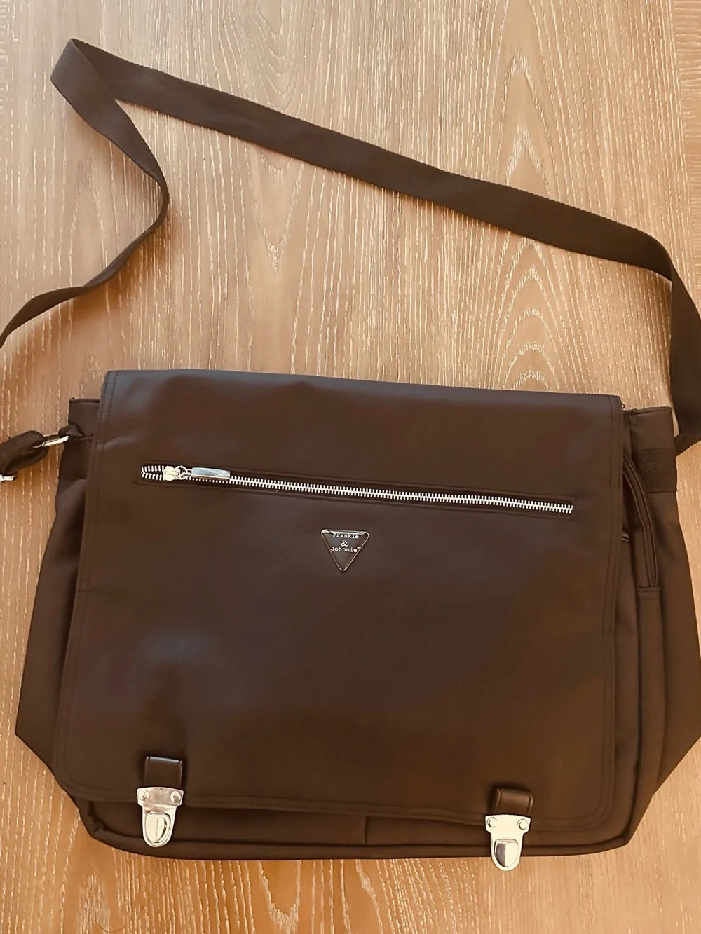 Vintage Nylon Messenger Bag with Silver Hardware and adjustable strap